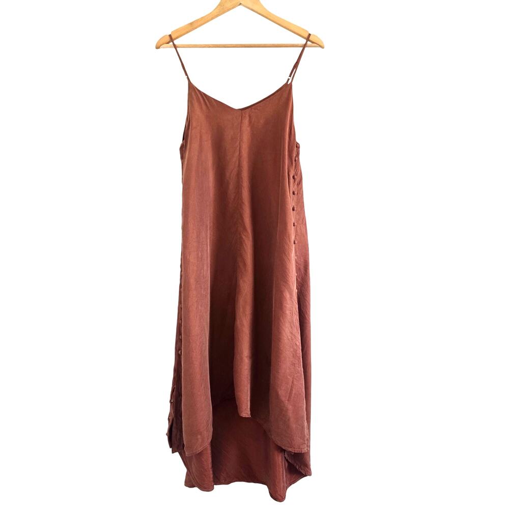 Sancia Claudia High Low Slip Midi Dress Size XS Side Button Silky Asymmetry - Picture 2 of 10